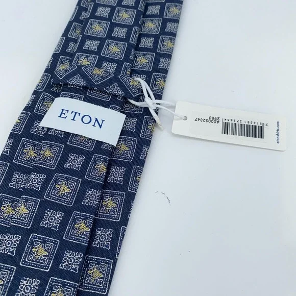 Eton Tie‎ Men One Size Blue Patterned Linen Classic Fit Professional Necktie NWT